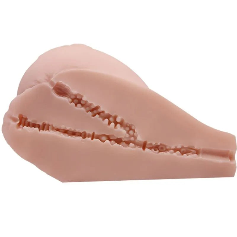 Buste silicone réaliste rose, double tunnels texturés vagin anus, fesses vibrantes, télécommande étanche.