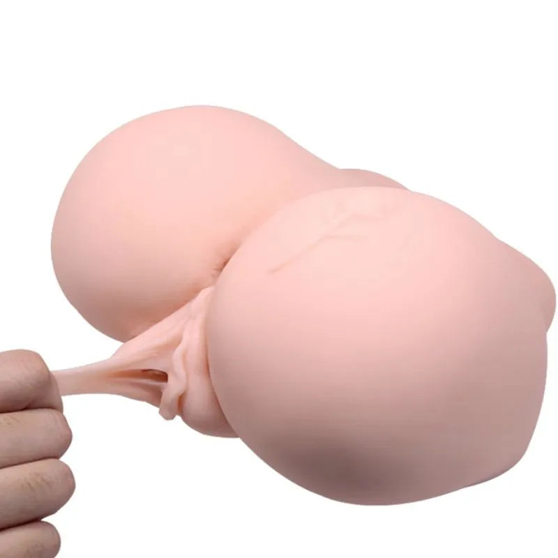 Buste masturbation silicone rose, fesses vibrantes, tunnels texturés vagin-anus, télécommande étanche, lubrifiant compatible.