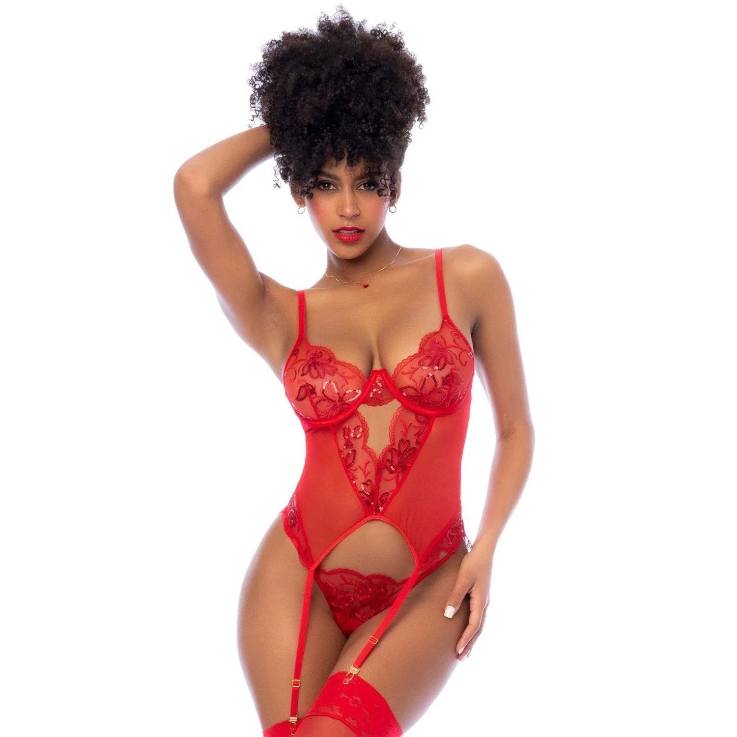 Bustier armatures maille brodée paillettes soutien dos lacets bretelles réglables string assorti glamour élégant scintillant sexy luxe qualité
