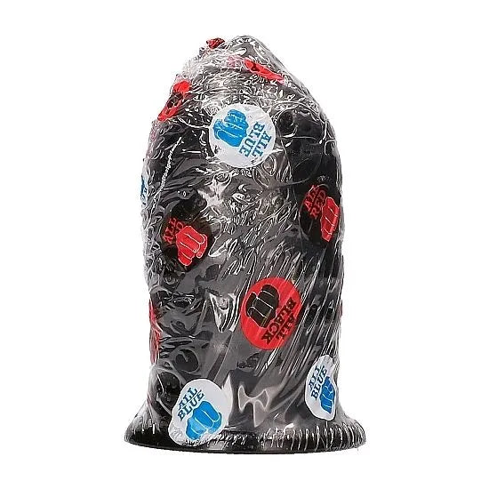Bouchon anal noir nervuré silicone hypoallergénique, base large, emballé, 14 cm insérable, 8 cm diamètre.