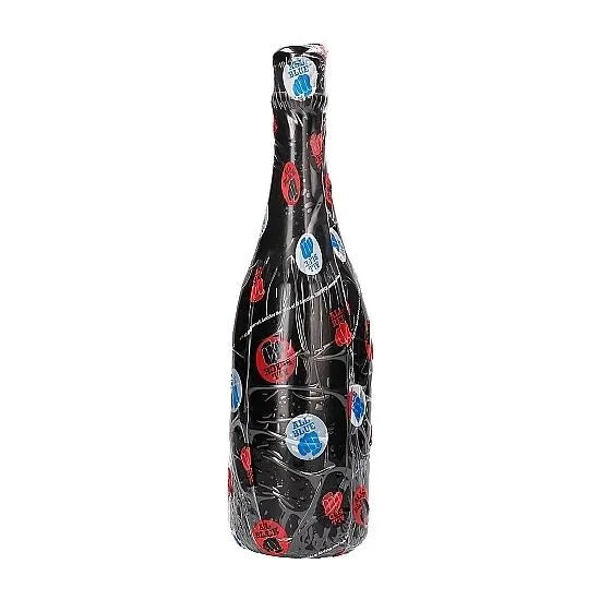 Bouchon anal noir en forme de bouteille de champagne, design élégant, PVC hypoallergénique, longueur 30cm, diamètre 9cm.