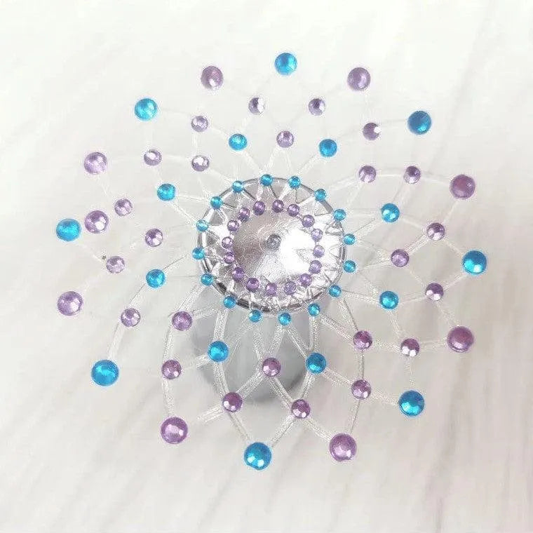 Cache-tétons adhésif réutilisable strass bleu violet, design floral étincelant, glamour et doux pour la peau.