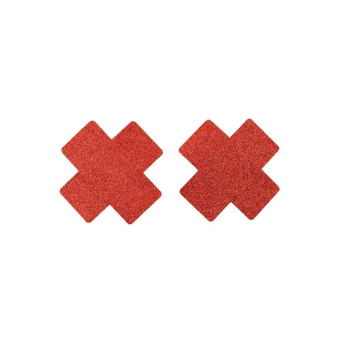 cachetetons croix rouge pailletée scintillante autocollante réutilisable confortable maintien discret glamour soirée élégante durable sans résidus