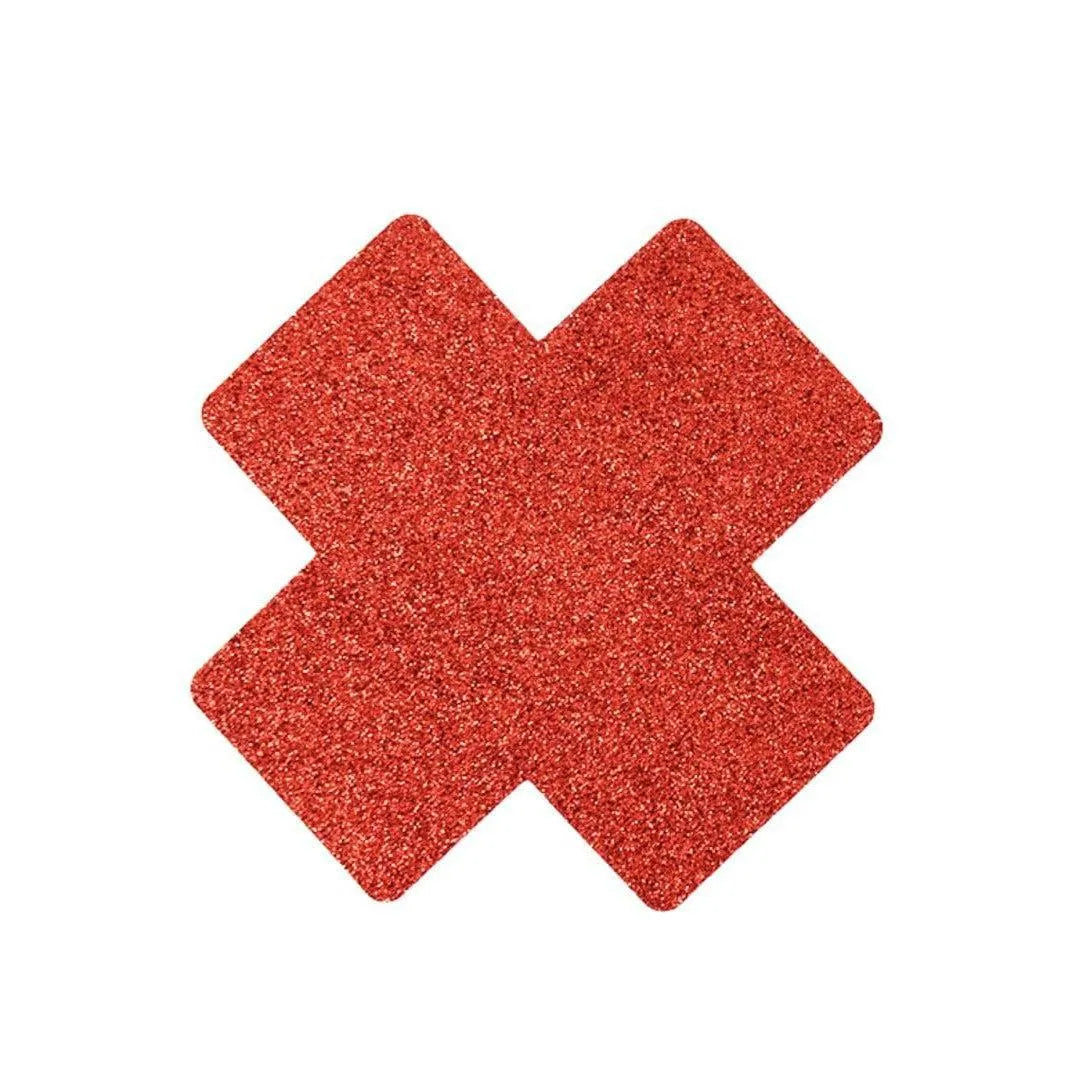 Cache-tétons croix rouge pailletée scintillante, autocollante, réutilisable, élégante, pour soirée glamour et maintien dis...