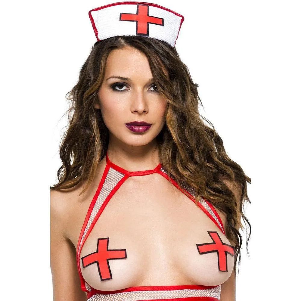 cachetetons croix rouge bordure noire sexy infirmiere costume elastique durable confortable reutilisable polyester elasthanne paire poitrine