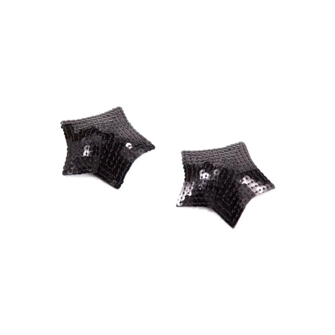 Caches mamelons adhésifs étoiles sequins noirs réutilisables confortables invisibles brillants glamour soirée sexy lingerie délicats maintien