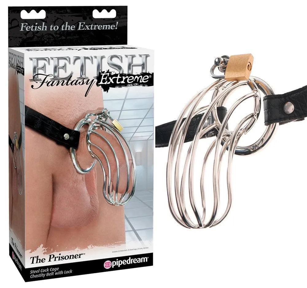 Cage pénis acier inoxydable poli, ceinture cuir serpent réglable, longueur 15 cm, diamètre 3,5 cm, design discret.