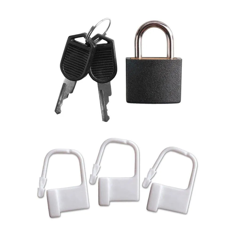 Cage de chasteté en silicone et acier, cadenas noir avec clés, trois cadenas plastiques blancs, anneau réglable.