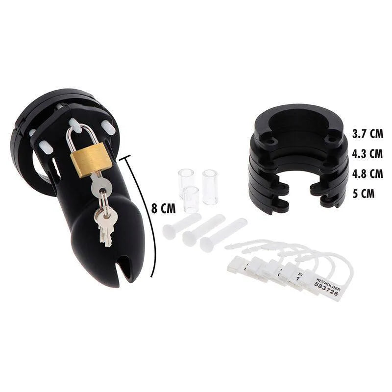 Cage de chasteté noire en silicone ajustable avec serrure, anneaux de tailles variées et accessoires pour port discret et ...