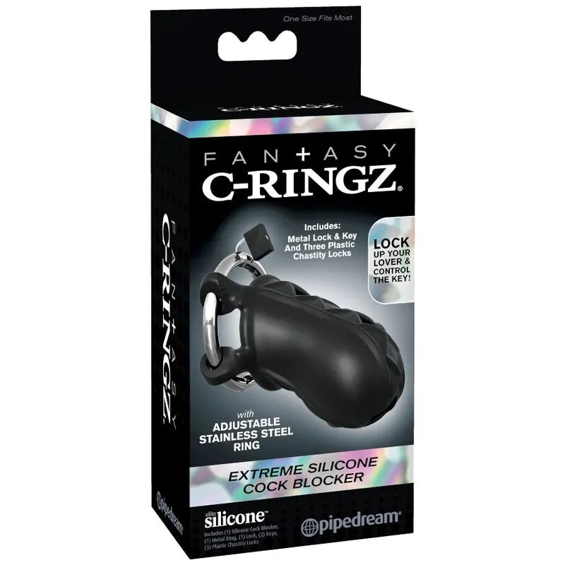 Cage de chasteté silicone noire, design respirant et ajustable, pour débutants, avec verrou en acier inoxydable.