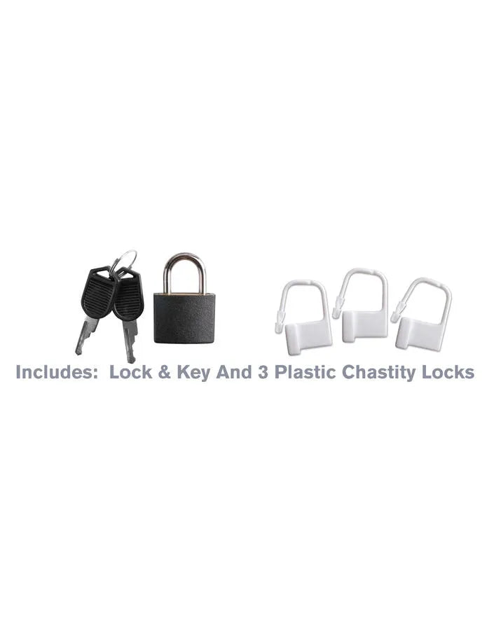 Cage de chasteté silicone ventilée, légère, flexible, avec anneau inoxydable et serrure, couleur neutre, aération optimale.