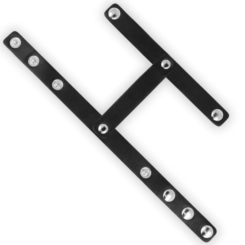 Cage cuir testicules noire, ajustable, acier inoxydable sans nickel, design ergonomique, confort et sécurité fétichisme.