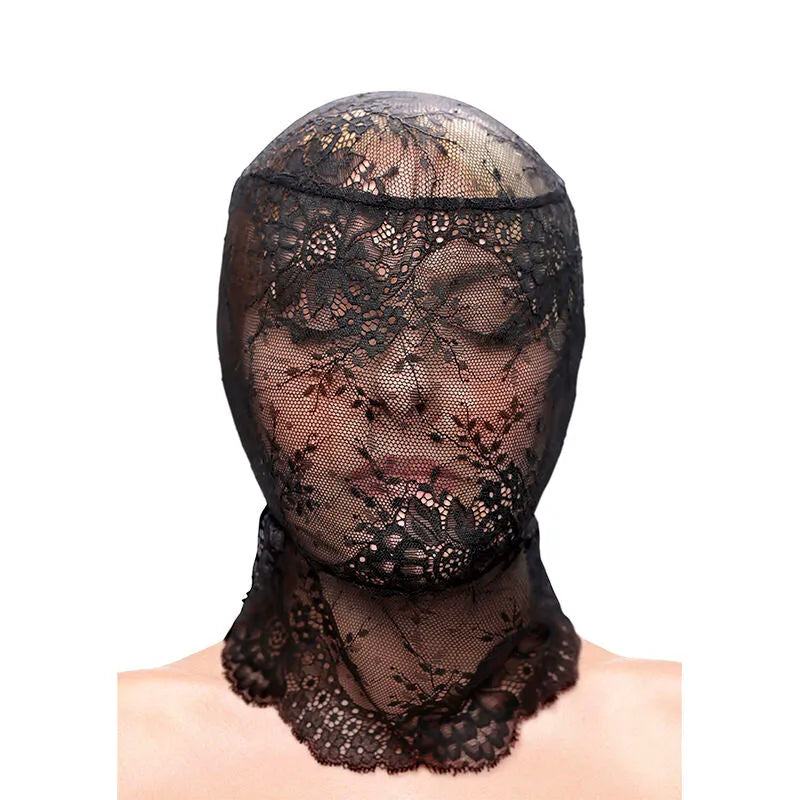 cagoule dentelle extensible polyester respirante intégrale mystérieuse élégante sensuelle érotique ajustable confortable séduisante tailleunique polyvalente durable raffinée glamour sophistiquée