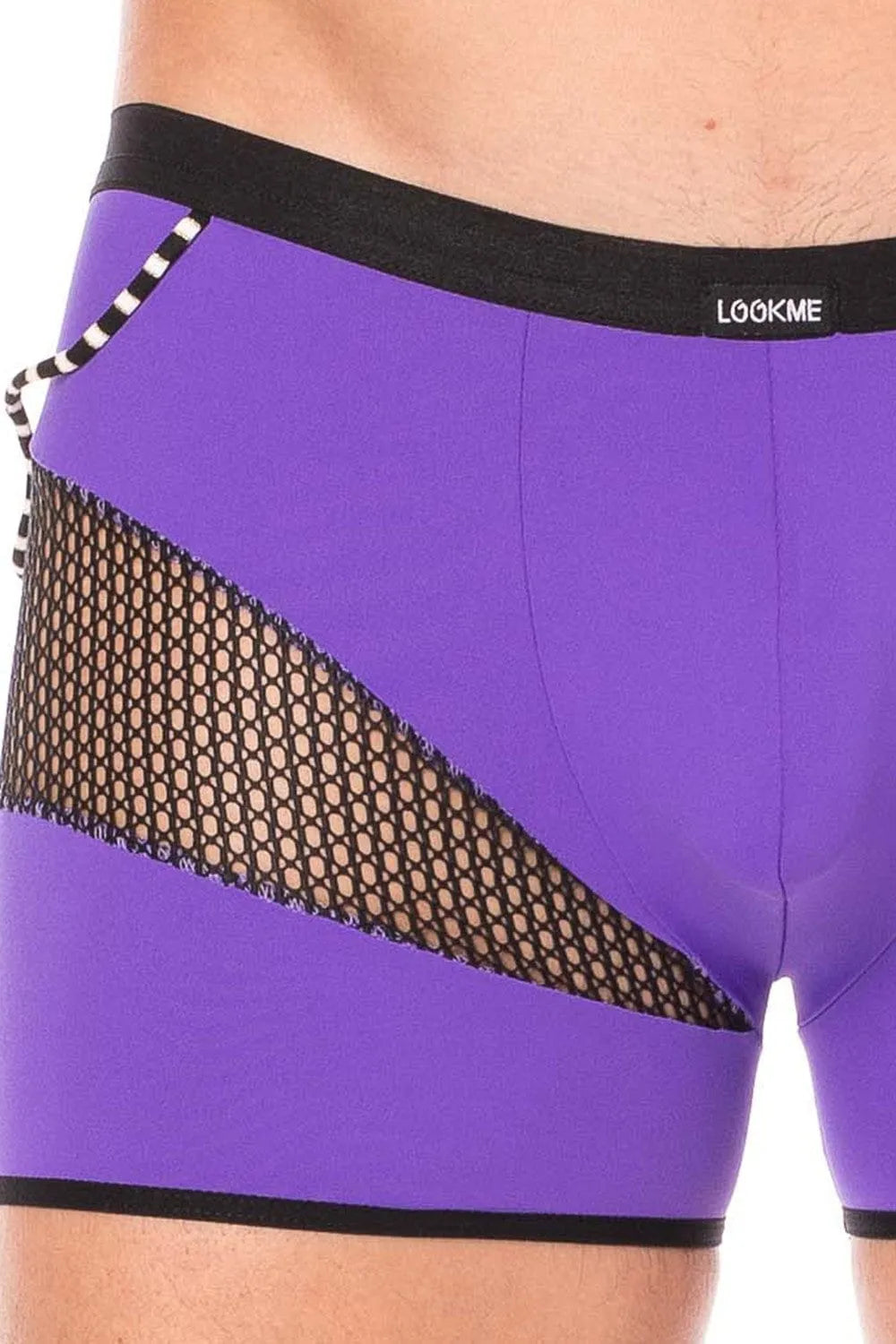 Boxer violet pour homme avec filets et cordelettes latérales, design tendance et confortable en polyamide élasthanne.