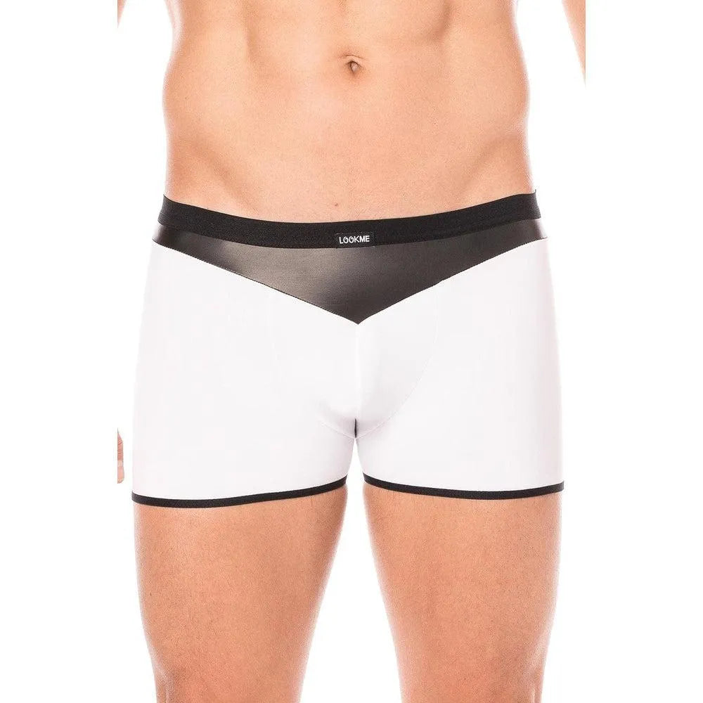 caleçon moulant boxer blanc confortable audacieux design tissu doux opaque similicuir pointe élasthanne polyester ajusté collection exclusive