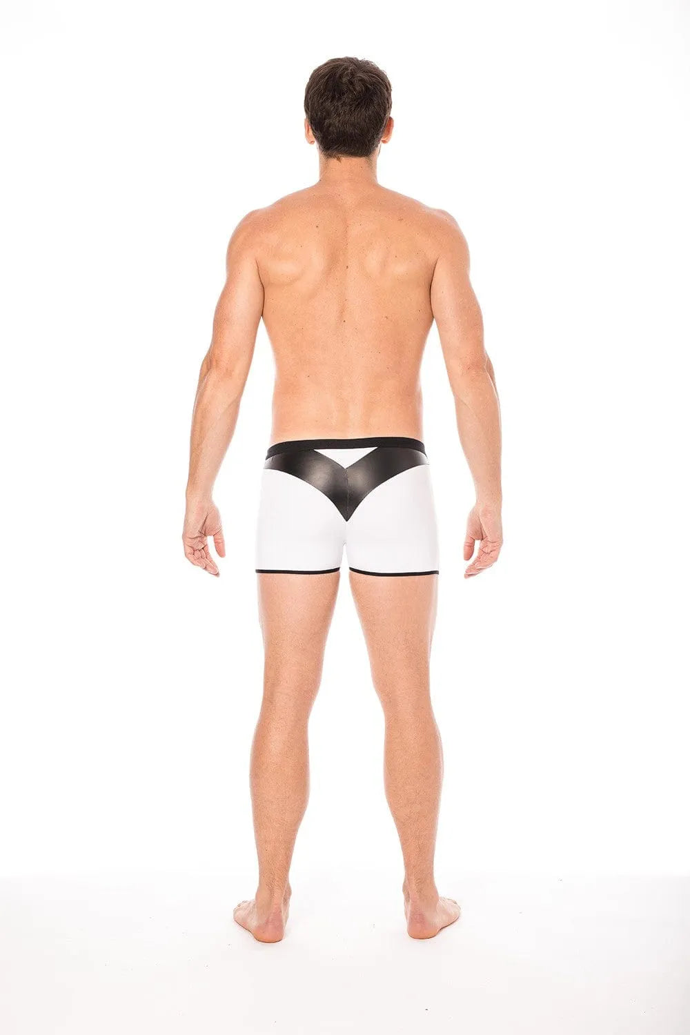 Boxer moulant blanc avec bande simili cuir noir, design audacieux, tissu doux et opaque, collection DARK SUN.