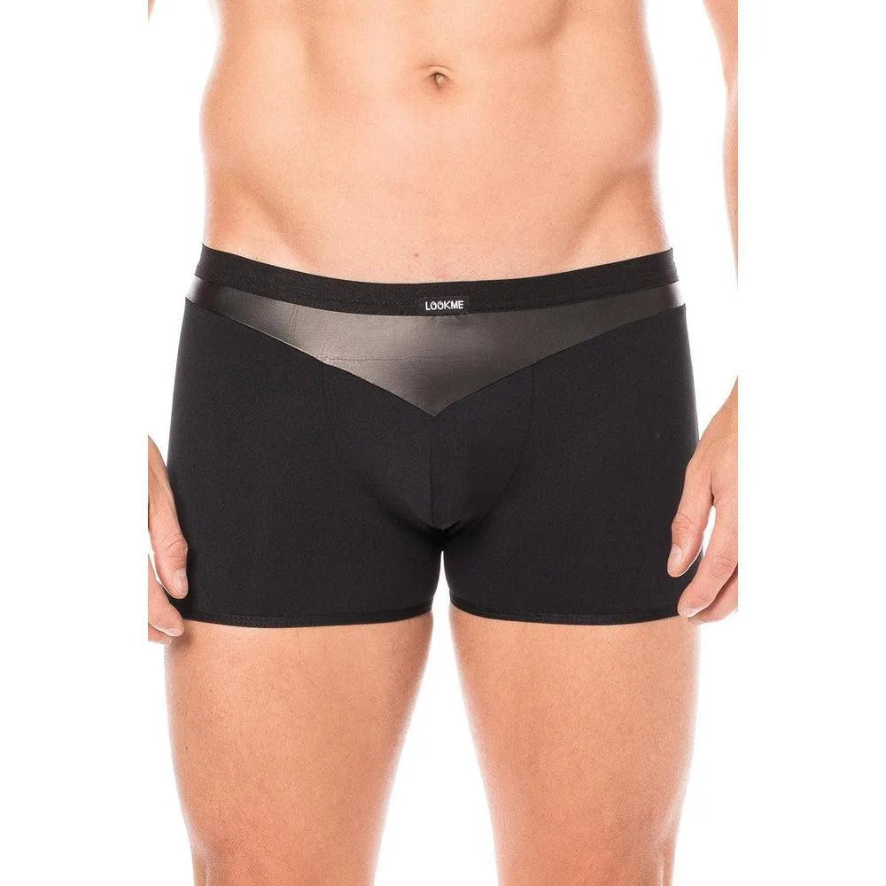 Caleçon boxer sexy homme simili cuir pointe bande opaque tissu doux extensible confortable audacieux esthétique moderne moulant
