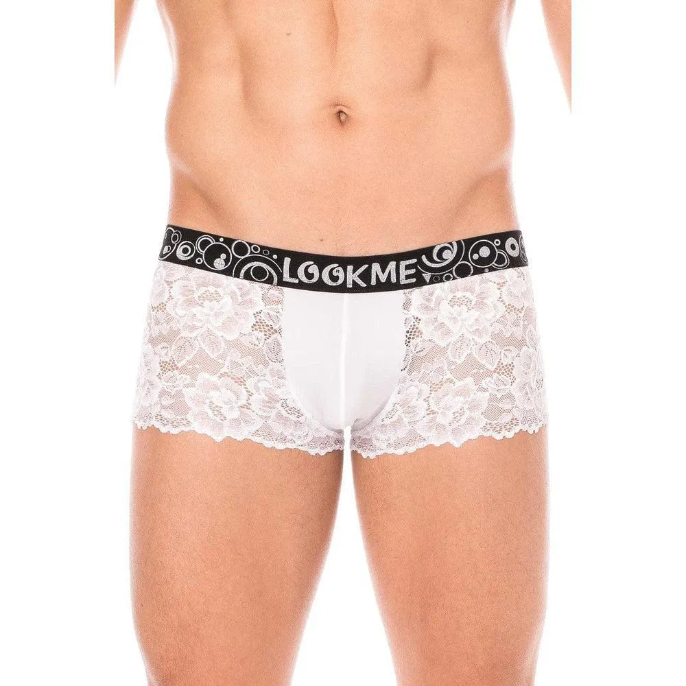 boxer dentelle blanche masculin sensuel séduisant douceur motif floral poche opaque maintien ajusté élégant raffiné extensible polyester elasthanne
