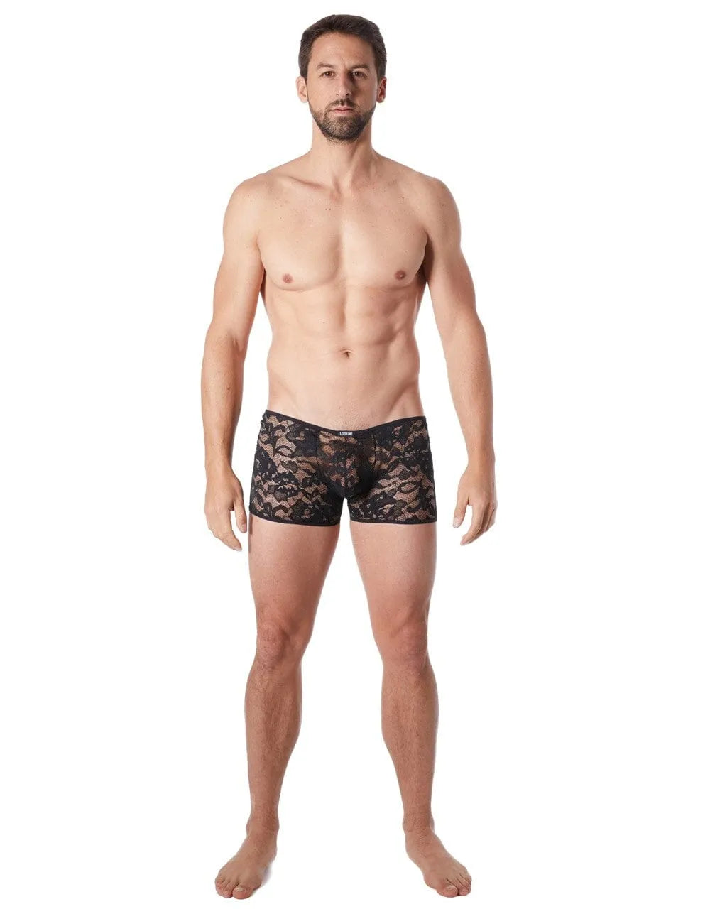 Caleçon homme noir en dentelle florale, transparent et doux, style élégant et sensuel, taille ajustée, collection Sensuality.