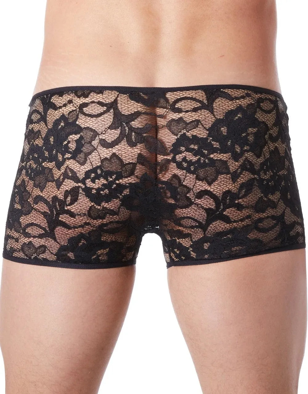 Boxer homme dentelle noire florale, transparent, ajusté, élégant, doux, extensible, style sensuel et raffiné.