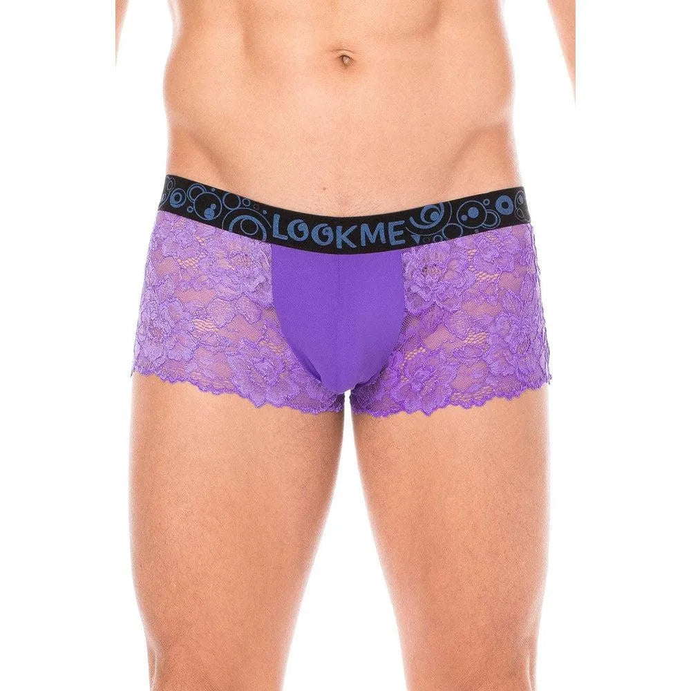 Caleçon Homme Dentelle Violet Floral Fine Délicate Poche Opaque Gainant Maintien Confort Sensualité Douceur Extensible Polyester Élasthanne Collection Lingerie Sexy