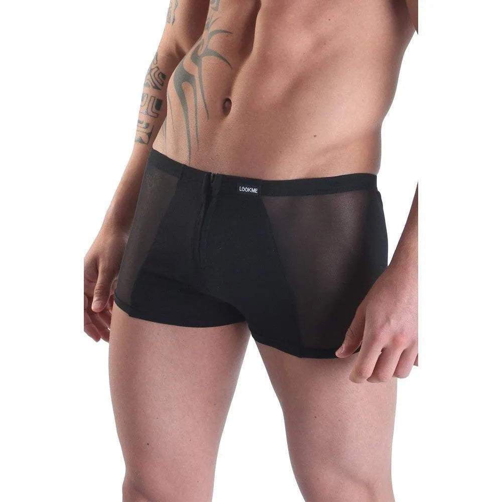 caleçon transparent homme boxer noir moulant respirant élastique polyamide élasthanne deux fermetures avant arrière sensuel tendance séduisant confort ajustable