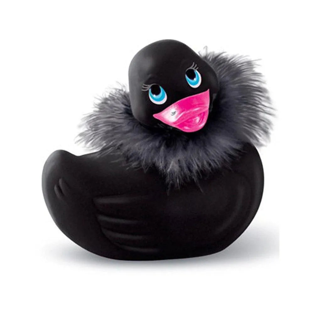 canard vibrant noir fourrure douce bijou Swarovski bec cristallin flottant bain compact silencieux puissant vibrations bouton dos piles LR03
