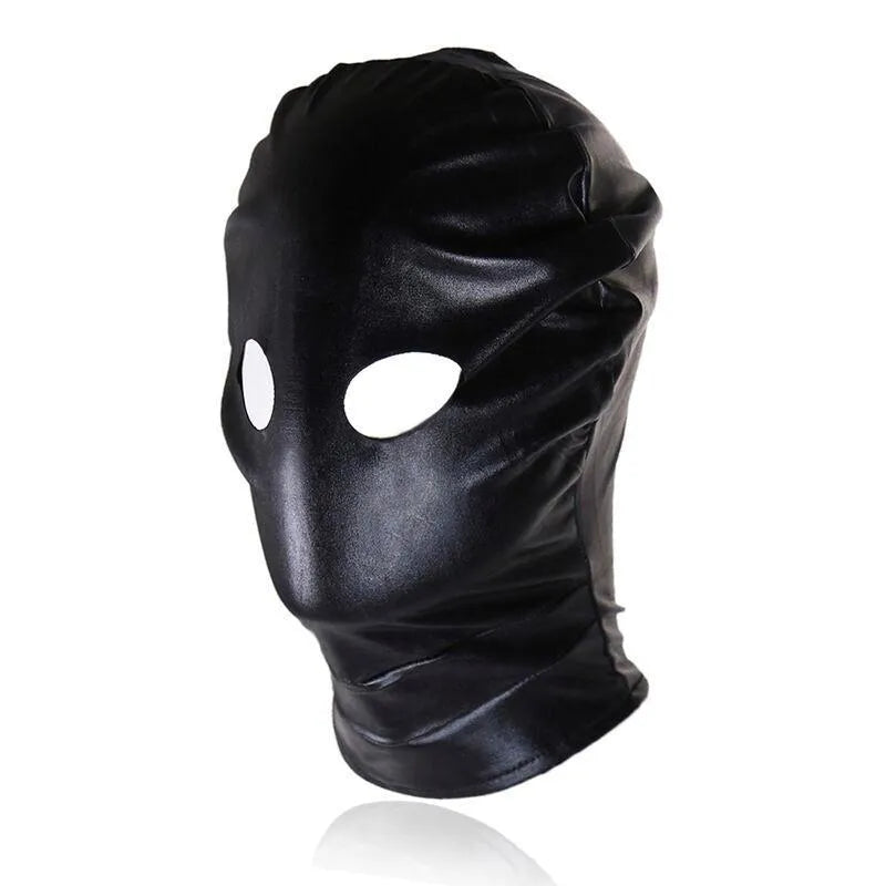 Casquette fétichiste noire sans trou bouche, lisse, ajustable, matériaux PVC, polyester, pour expérience sensorielle audac...