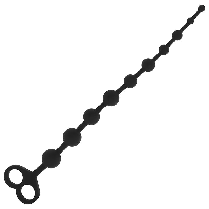 Chaîne anale noire en silicone médical souple, 30 cm, nodules progressifs, poignée ergonomique double trou.