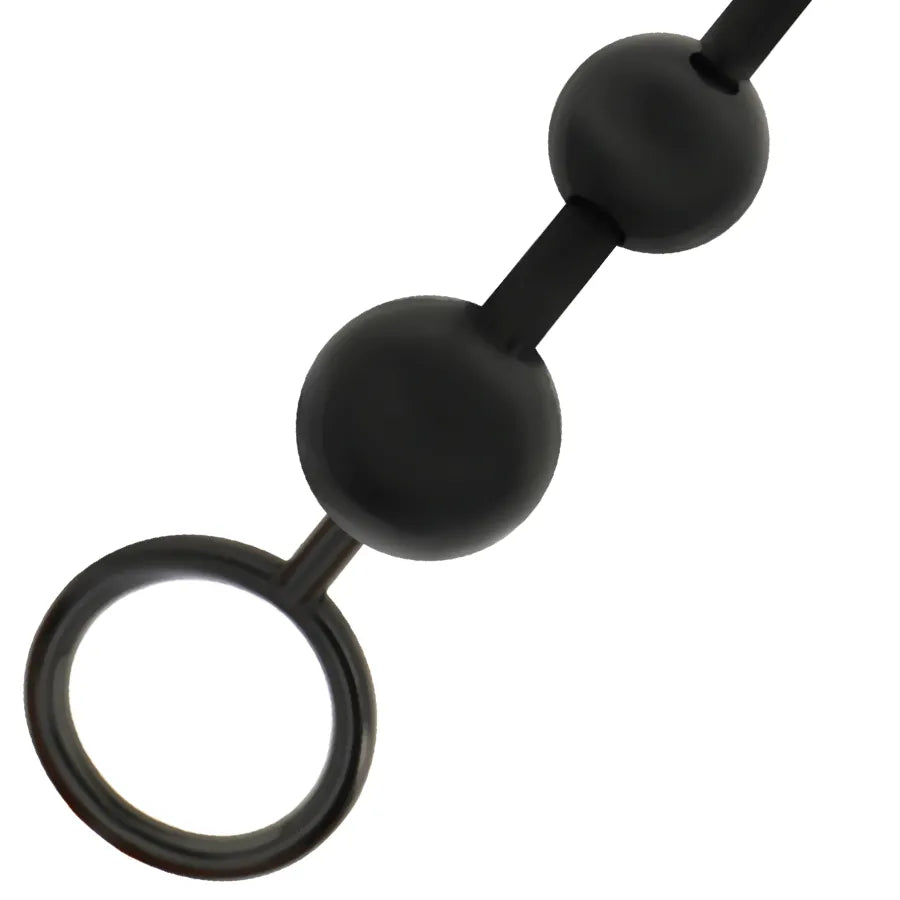 Chaîne de perles anales noires TPR, progression tailles, anneau retrait, ergonomique, 29cm, pour débutants.