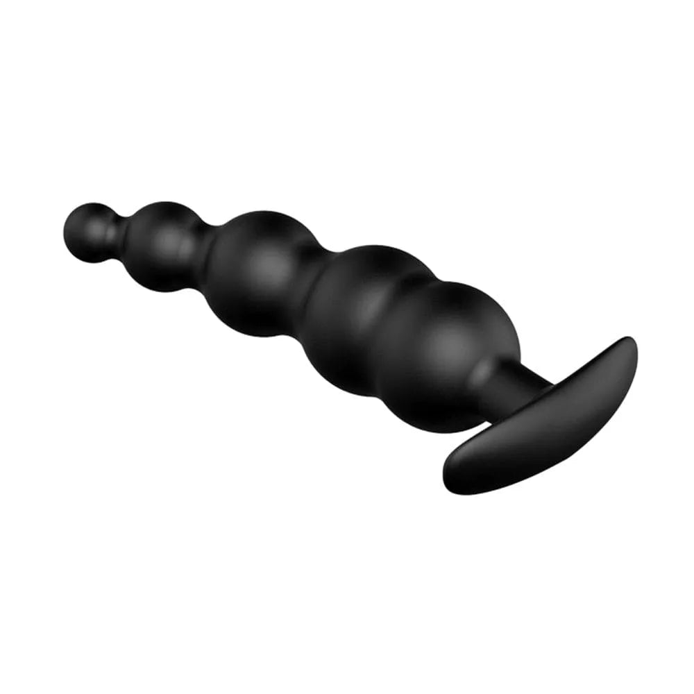 Chapelet anal noir en silicone ergonomique, stimulation prostate, design perlé, sans phtalate, durable et hypoallergénique.