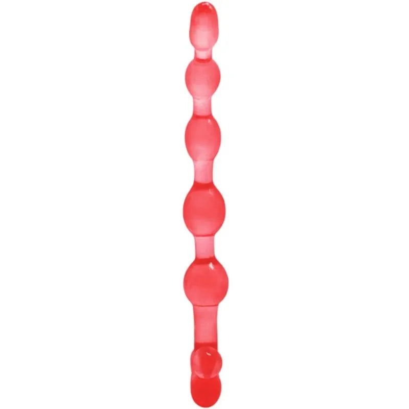 Chapelet anal rouge flexible en TPR, nodules gradués, submersible, ergonomique, pour sensations aquatiques.