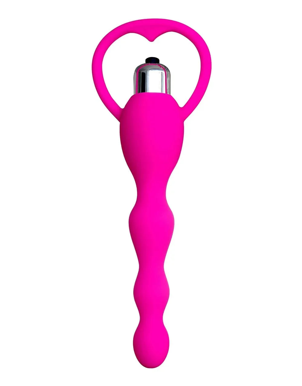 Chapelet anal vibrant rose en silicone médical, forme ondulée, poignée ergonomique, bullet intégré, 17 cm, diamètre progre...