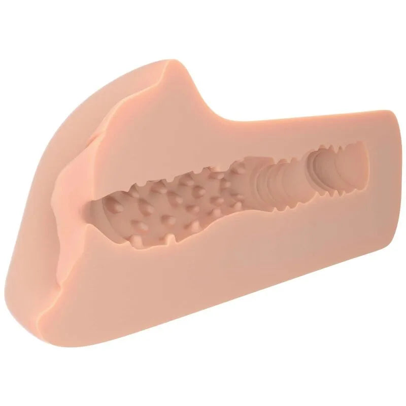Chatte artificielle réaliste en Fanta-Flesh beige, texture interne stimulante, compacte et ergonomique pour plaisir solo.