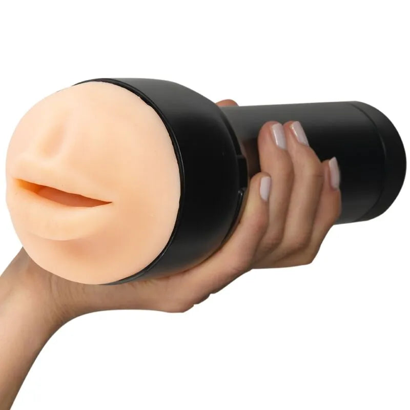 Chauffe-bouche Kiiroo noir, forme cylindrique, texture douce beige, ergonomique, portable, 23cm, ouverture 21mm.