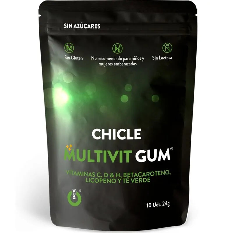 gomme multivitamines sans sucre immunité vitamineC vitamineD vitamineH antioxydants bêta carotène lycopène thé vert saveur tropicale