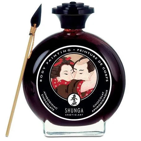 chocolat liquide comestible érotique Shunga sensoriel gourmand sensuel pinceau espiègle 100ml verre réutilisable naturel ingrédients japonais artistique aphrodisiaque intime