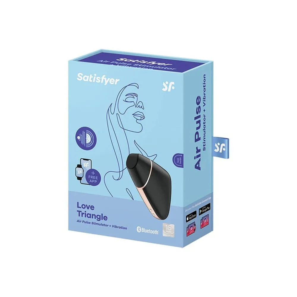 Boîte bleue du stimulateur clitoridien Love Triangle avec technologie à air pulsé et vibrations, compatible application mo...