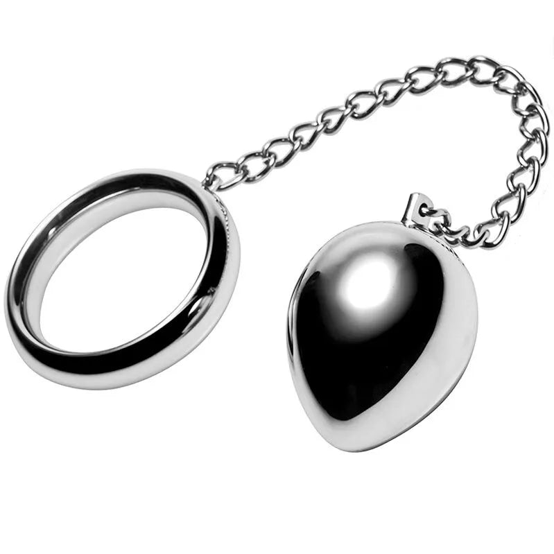 anneau pénien inoxydable chaîne boule anale stimulation intense retard éjaculation renforcement érection hypoallergénique durable chaleur corporelle confort prolongé fétichiste bdsm