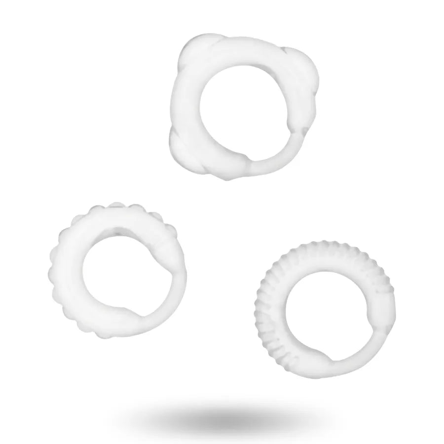 Anneaux péniens réglables en silicone blanc, trois tailles, texture antidérapante, pour contrôle éjaculation et plaisir pr...