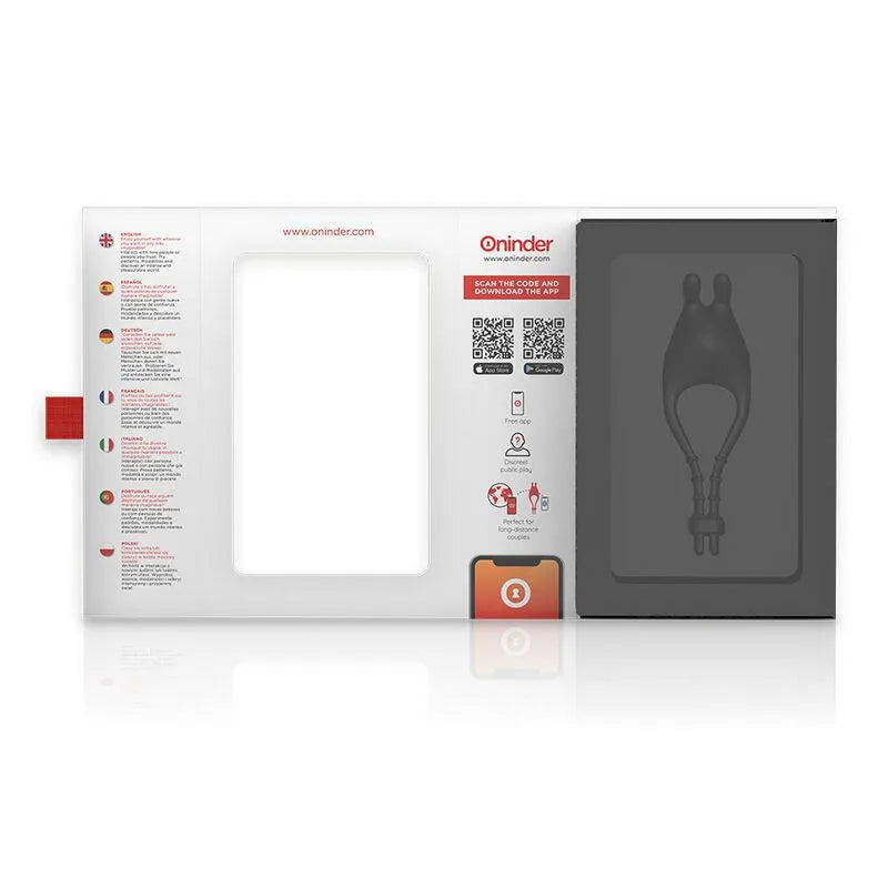 Anneau connecté noir en silicone doux avec stimulateur clitoridien, 10 vitesses, contrôlable via application mobile.