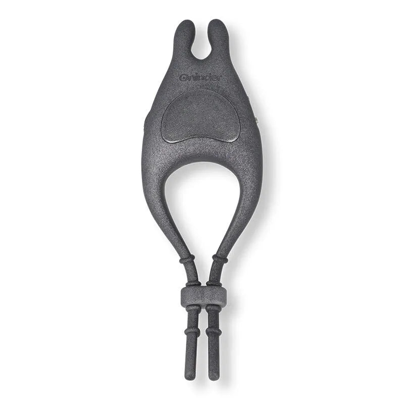 Anneau connecté noir en silicone doux, forme ergonomique, stimulateur clitoridien, contrôlable via application mobile.