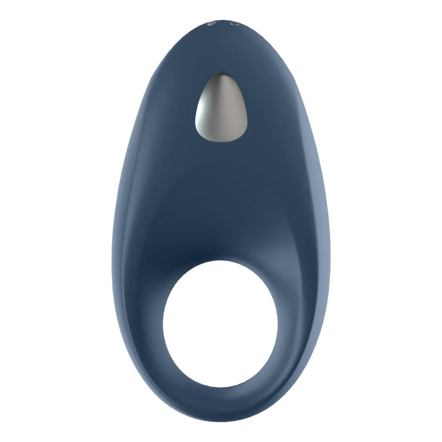 Anneau pénien connecté bleu, silicone médical, design ergonomique, avec zone de contrôle argentée pour vibrations personna...