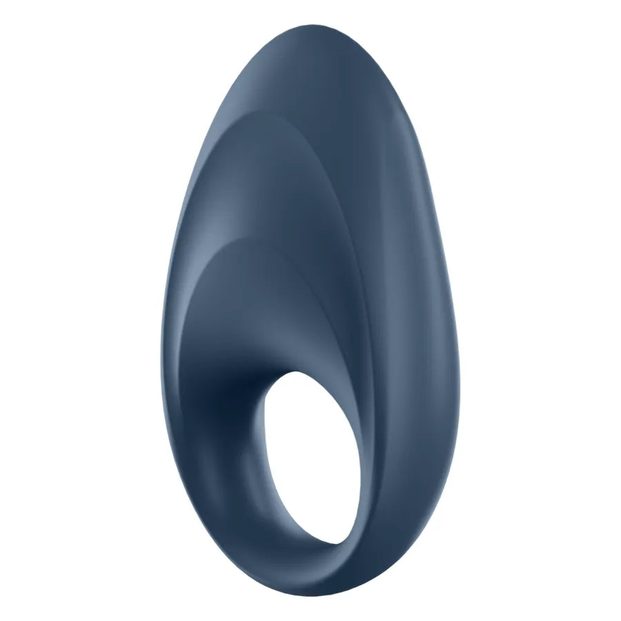 Anneau pénien connecté bleu, silicone médical, ergonomique, vibrations personnalisables, étanche, contrôle Bluetooth.