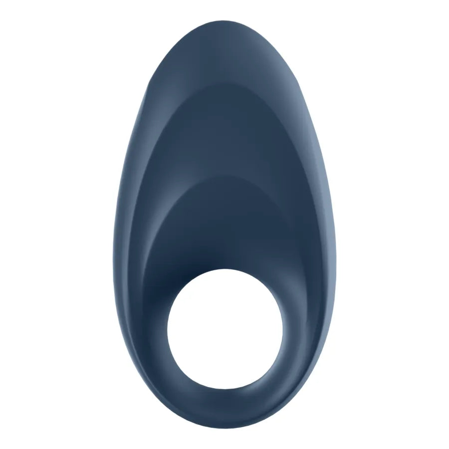 Anneau pénien connecté bleu en silicone, forme ergonomique, pour vibrations personnalisables via application mobile.