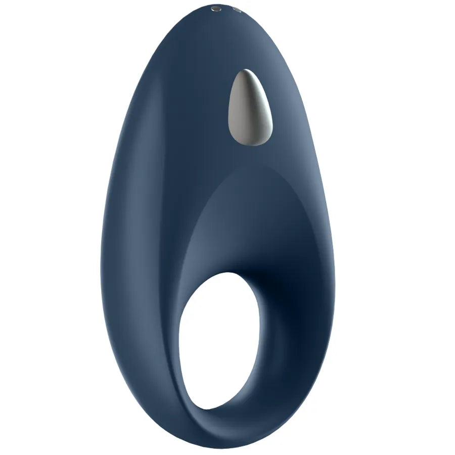 Anneau pénien connecté bleu, ergonomique, en silicone médical, avec contrôle Bluetooth et vibrations personnalisables.