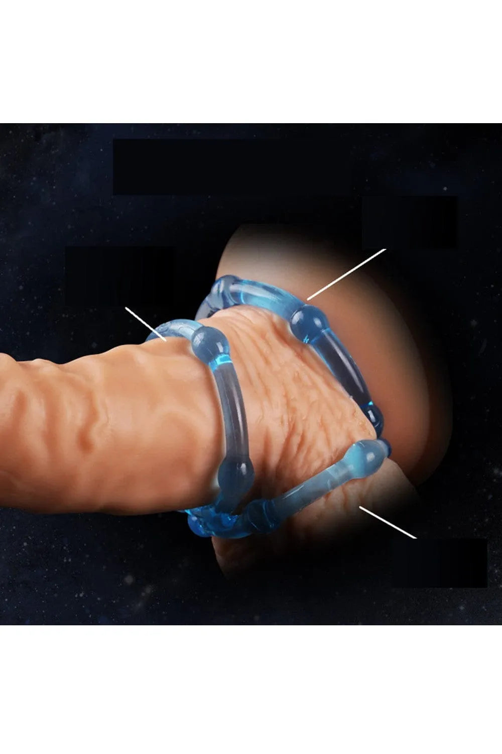 Cockring de luxe bleu en TPR extensible avec billes, pack de 3, pour stimulation pénis et testicules.