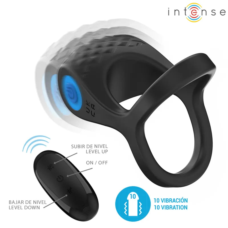 anneau double vibrant silicone noir télécommande rechargeable étanche doux sans phtalates stimulation intense dix modes moteur puissant silencieux couple