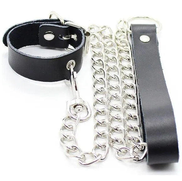 anneau pénien cuir chaîne métal ajustable sangle robuste luxueux durable confortable sensations fétiche bondage BDSM homme couple exploration