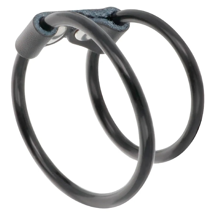 Anneau pénien double en cuir et caoutchouc noir, ajustable, pour confort et éjaculation retardée, idéal BDSM.